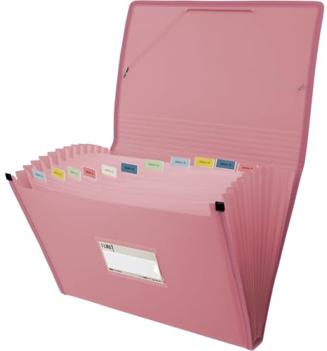 Grafoplas Dragspelsmapp, foliostorlek, rosa, 13 positioner, ogenomskinlig halvstyv poly, inklusive sökaretikett, perfekt skoldokumentsorterare och kontor