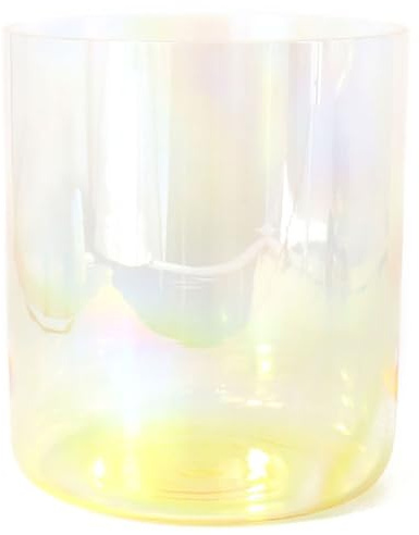 SUPER FOREST Cuenco de cristal de alquimia, cuenco de cuarzo para chakras con golpeador acrílico y junta tórica, amarillo degradado transparente, para meditación de yoga y curación de sonido (color