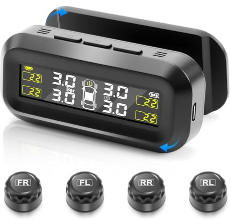 KAOLALI Sistema di Controllo Della Pressione Degli Pneumatici TPMS 0-50 PSI, Fissaggio al Parabrezza, Senza Fili, Sistema di Controllo Della Pressione dei Pneumatici con 4 Sensori di Pressione Esterni