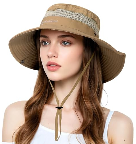 AYPOW Mujer Sombrero de sol Malla Gorro de ala Ancha Sombrero de Pesca, Solar UV Protección Respirable Sombrero de Pescador Sombrero de Playa, Plegable Visera para el Sol Vacacione Sombreros de Verano