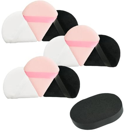 Set di 9 Triangolo Polvere Puff e 1 Spugna Detergente al Carbone di Bambù - Spugne Cosmetiche Riutilizzabili per Fondotinta, Cipria Libera e Pulizia del Viso - Uso a Secco/Bagnato - Nero/Rosa/Bianc