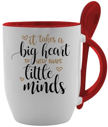 Best Teacher Gift, It Takes a Big Heart to Help Shape Little Minds, Spoon Mug, Coffee, Tea Mug. (Red)