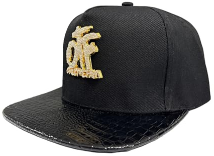 Yonghao Pavilion Rap OTF Hip Hop Flat Brimmed Hat OTF Metal Badge Street Men's Baseball Hat with (US, Numeric, 7 1/4, Black)