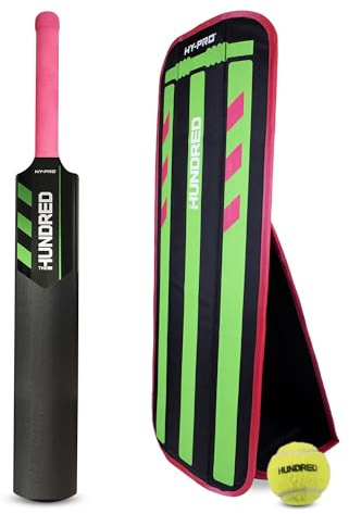 Hy-Pro Officially Licensed The Hundred Cricket Set – Kids Size 3 Plastic Cricket Bat, Foldable Stumps & Tennis Ball – Outdoor Garden Cricket Set for Children, Boys & Girls, Merchandise