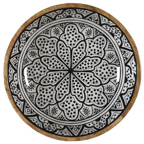 HowHomely | Cuenco de madera de 28 cm – blanco y negro – Cuenco grande de madera con diseño oriental, ensaladera, frutero, cuenco decorativo