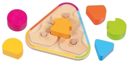 goki 58305 Finde die Form – 7-teiliges Holzpuzzle für Kinder ab 3 Jahren, Motorikspielzeug mit Drehmechanismus