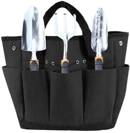 Gartenbeutel, Gartenwerkzeugtasche mit Mehreren Taschen Gartenwerkzeug Veranstalter Oxford Stoff tragbarer Garten Kit Halter Organizer (Schwarz)