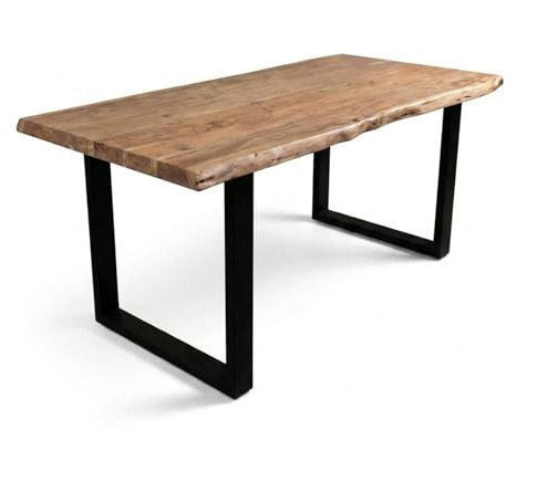 SAM Baumkantentisch Cali 240 x 120 cm, Akazienholz massiv naturfarben, 50 mm Tischplatte, Esstisch mit U-Metallgestell Schwarz, Industrial-Design