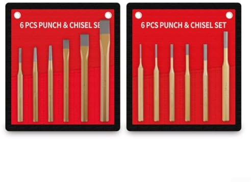 Juego de 6 cinceles planos para piedra y hormigón, herramienta de perforación central para metal, cinceles de acero endurecido con bolsa de almacenamiento compatible con ladrillos y madera (B)