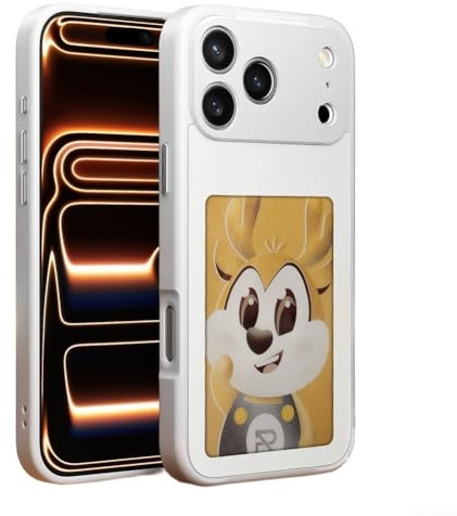 Upgraded 4 Colors E-Ink Screen Smart Phone Case For IPhone 17/16 Pro Max Smart Photo Rear Projection Customiza Phone Case NFC Transmission(16 White)
