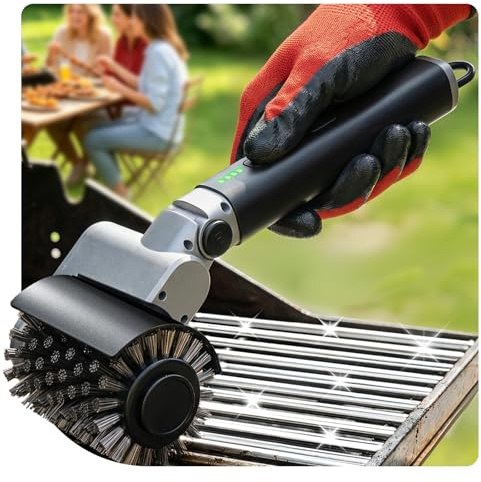 Electric Grill Brush for Outdoor Grill, 3-Speed Rotating Electric BBQ Grill Brush, 5000mAh Rechargeable Battery, 304 Stainless Steel Grill Cleaning Brush with Powerful Burnt Food Removal