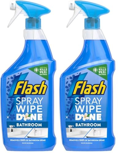 Flash Spray.Wipe.Done. Bathroom Antibac Cleaning Spray White Blossom 800ML, Sparkling Clean In A Flash (Pack of 2)
