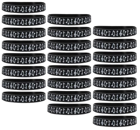 Mikikit 24 Pezzi Bracciale in Silicone Nero Nota Musicale, Versatile alla Moda, per Feste di Compleanno e Party Musicali, per Migliorare L'atmosfera Dell'evento