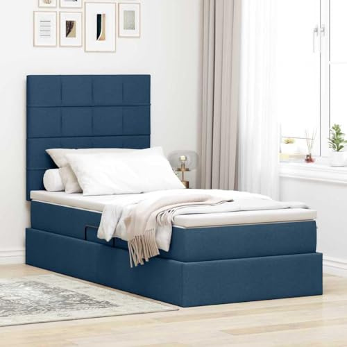 Teenpull Förvaringssäng med madrass, blå, 90 x 190 cm, polyester, metallram, ribbotten, enkelsäng med förvaringsutrymme och hydraulisk sidolyft för sovrumskomfort och ordning