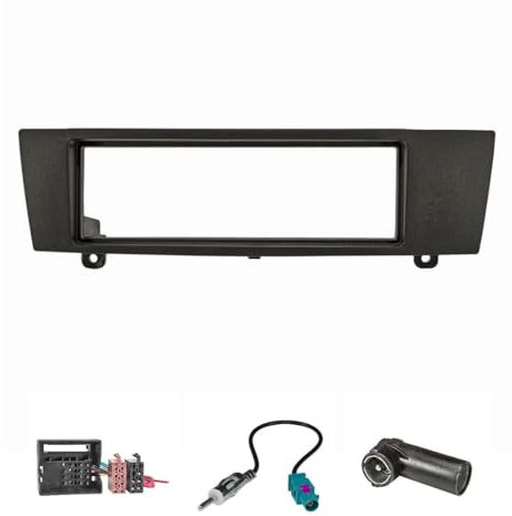 tomzz Audio 2404-035 Radioblende Set kompatibel mit BMW 1er E87 3er E90 Z4 E89 schwarz mit Quadlockadapter ISO, Fakra Antennenadapter DIN ISO