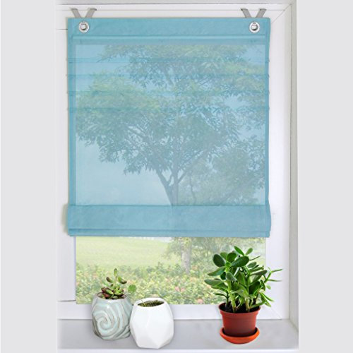 HongYa Raffrollo Voile Transparent Ösenrollo Gardine B*H 60 * 140cm Blau