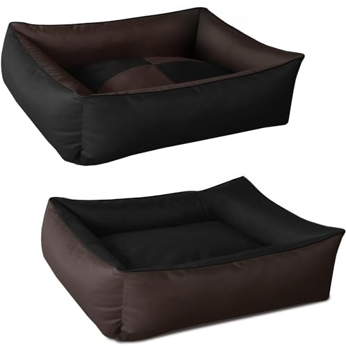 BedDog 2in1 Hundebett MAX Quattro, großes Hundekörbchen aus Cordura, waschbares Hundebett mit Rand, Hundesofa für drinnen, draußen, XXXL, Mocca, schwarz-braun