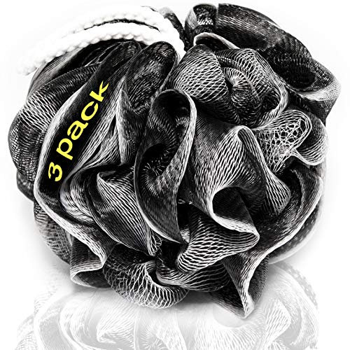 XXL 90 g Holzkohle-Dusch-Luffa im 3er-Pack von Tilcare - Perfekter Badeschwamm zum Peelen für Männer & Frauen - Körper-Peeling-Bürste für Saubere und Glatte Haut