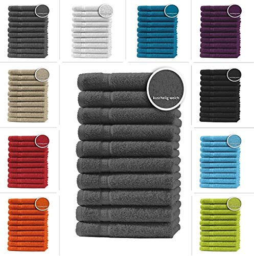 one-home 10er Set Gästetücher Handtücher Duschtücher Badetücher Frottee 100% Baumwolle, Präzise Farbe:Anthrazit/Grau, Produktart:Handtücher 50x100 cm