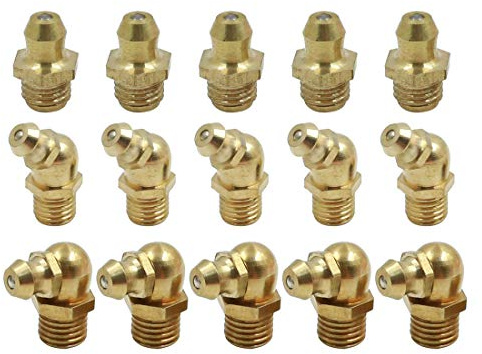sourcing map 5 Sätze Schmiernippel M8 Messing Fettnippel Gerade 45 90 Grad Winkel Abschmiernippel Fittings Kit für Auto