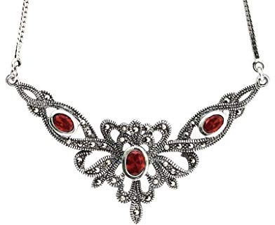 Holzenplotz Elegantes Mittelalter Collier mit Granatstein - Silber 925 - Schlangenkette - Unisex - Collier