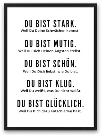 Amizou Din A4 Kunstdruck Ungerahmt Spruch Mantra Motivation Poster | Stark, Mutig, Schön, Klug, Glücklich, Lebenslust, Typographie, Druck, Bild