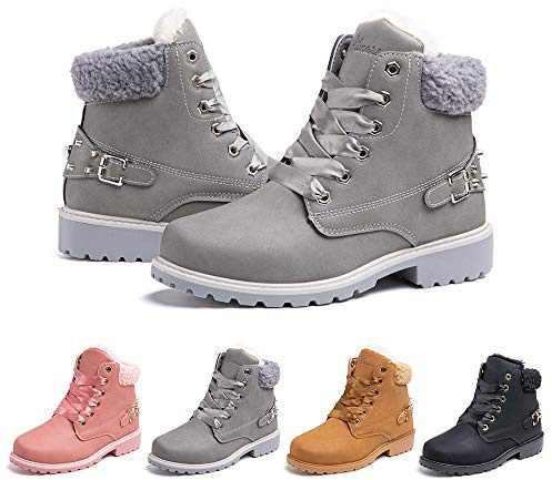 Stivali Invernali Donna Scarpe da Neve Stringati Pelliccia Caldo Snow Boots Caviglia Stivaletti Piatto Outdoor Stivali Grigio 39
