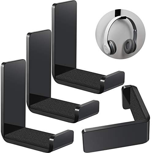 Weewooday 4 Pieces Headphone Hanger Holder Desk Adhesive Headphone Hook Wall Mount Headset Stand Acrylic Holder with Glues for General Purpose Game Earphone(Black)