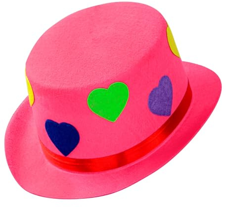 W WIDMANN MILANO Party Fashion - Clown Zylinder mit Herzen | Hut aus Filz, Accessoire für Karneval und Zirkus Mottoparty