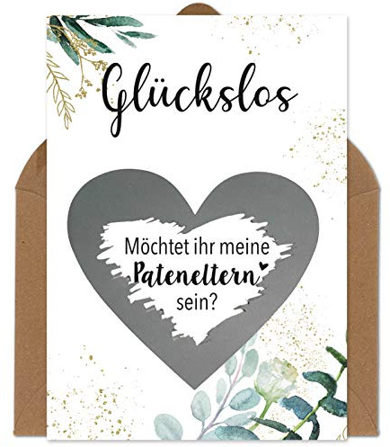 OWLBOOK Rubbelkarte Paten Fragen - Wollt ihr meine Pateneltern sein - Karte mit Rubbelherz Silber Geschenke Geschenkideen für die Pateneltern Paten zur Taufe