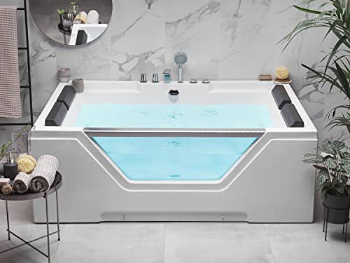 XXL Whirlpool Badewanne Helgoland 170x120 cm mit 8 Massage Düsen + Glas + Armaturen – freistehend oder Eckmontage – Hot Tub Spa für 2 Personen – mit Aluminiumrahmen & LED Beleuchtung