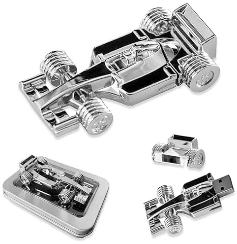 32GB F1 Racing Car Shaped USB 2.0 Memory Stick with Gift Tin (Silver)