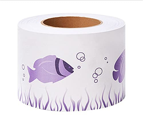 Bordure de papier peint Frise Murale Adhesive Bordure Papier Peint Frise Autocollante pour Cuisine, Salle de Bains, Plafond, Salon, Chambre Décoration Murale poisson violet 10cm X 500cm