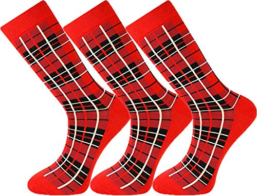 Mysocks Herrstrumpor tartan rutig design, kammad bomull, sömlös tå, 3 par skotskrutiga röda, 37-41 EU