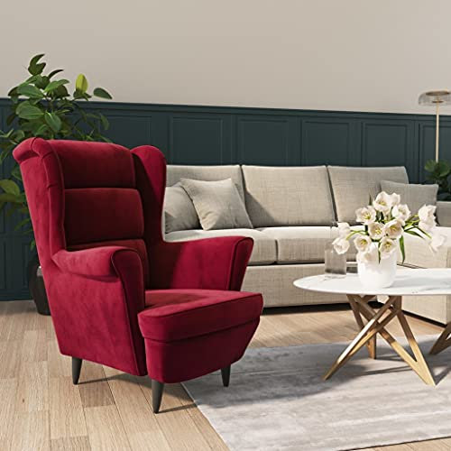 KOIECETA Sessel Ohrensessel Loungesessel Fernsehsessel Relaxsessel Wohnzimmersessel Moderner Bequemer Armsessel Polstersessel Lounge Weinrot Samt, V32406