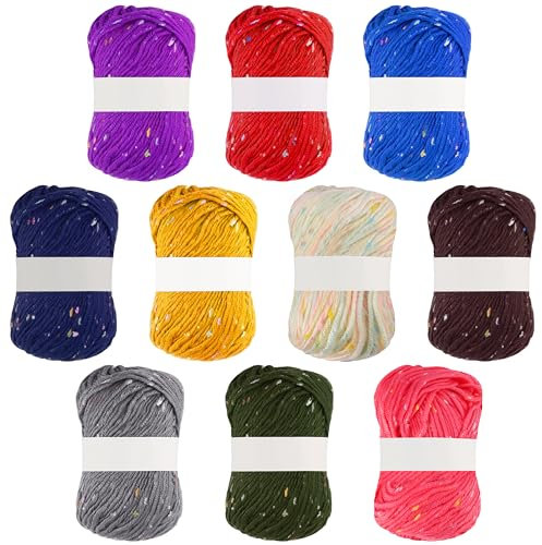 Kurtzy 10 Farben Häkelgarn - 50 g Pro Garnknäuel - Insgesamt ca. 900 m Weiche Polyester-Acryl Wolle & Baumwolle zum Häkeln für Handwebprojekte