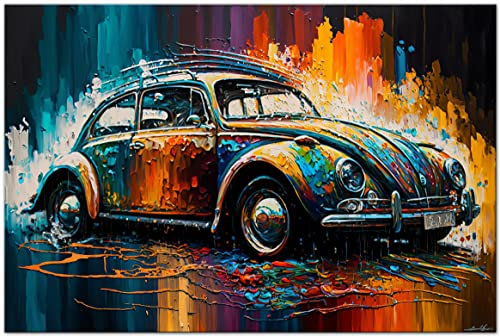 Printonia Leinwand-bild 120x80cm Volkswagen VW Käfer Oldtimer Abstrakt Grafik Art Automobil Bilder Deko Dekoration Wandbild Kunstdruck