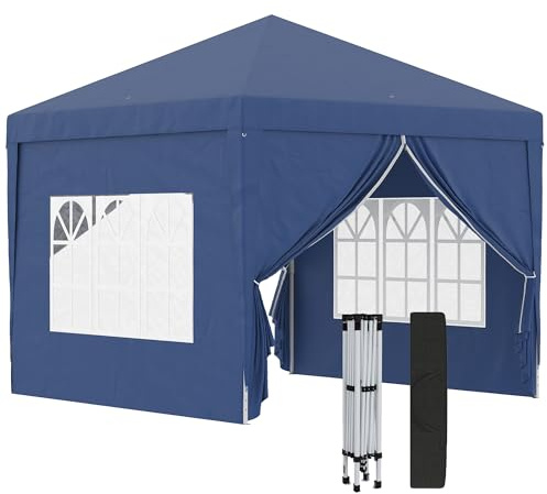 Outsunny Carpa Plegable Pop-up Gazebo 3x3 m 4 Paredes Azul | Cenador Plegable, Anti-UV, Bolsa de Transporte, para Camping Fiestas