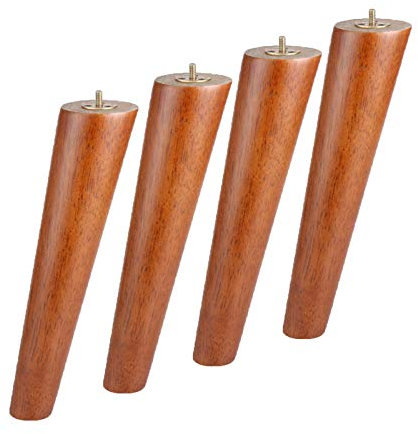 moaupr 4 Stück Möbelfüße Holz Möbelfüsse Tischbeine Massivholz Konisch Ersatz Schräger Kegel Möbelbeine für Sofa Bett Schrank M10 Gewinde Ersatz für Schrank Bett Füß,Walnussfarbe 20cm