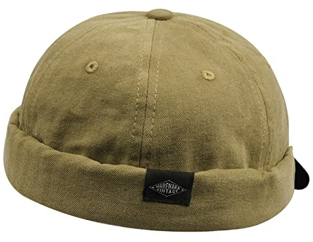 Clakllie Berretto Uomo Cotone Senza Visiera Regolabile Brimless Caps Rolled Cuff Retro Docker Hat Cappello da Porto Beanie Skullcap Miki Hats