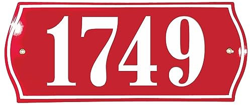 Hausnummer Hausnummernschild Emaille 15x37 cm, Emailschild, Hausschild, Individuell anpassbare Hausnummer, Vorbohrungen, Wetterfest, Türschild, Wunschtext, Keramik Emaille (Rot)