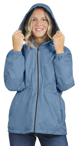 PERLETTI Giacca Impermeabile Donna Antivento Leggera - Giacca a Vento Pioggia Sportivo con Cappuccio e Dettagli Catarifrangenti - Trench Impermeabile Ragazza Antipioggia Corsa Outdoor (S, Blu)