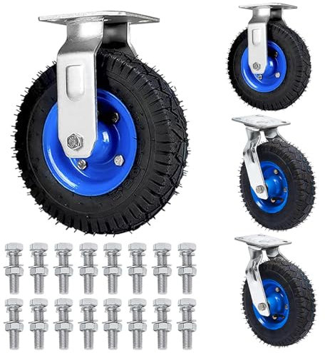 4 Schwerlastrollen Luftreifen Industrierollen 2 Lenkrollen 2 Bockrollen, Gummi Rollen Ø15cm 20cm 25cm Rollen Für Plattformwagen Lenkbare Plattenrollen Transportrollen Mit Schraube