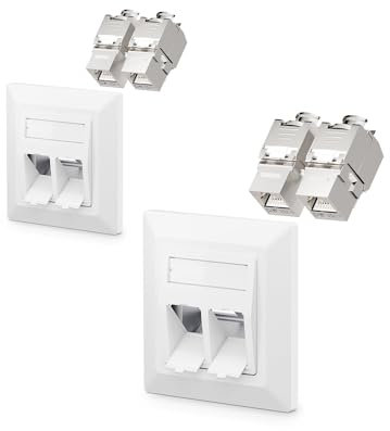 VCELINK 2x Presa di Rete ad Incasso Keystone Schermata con Modulo Jack CAT7/6A con 2 Ingressi, Presa a Muro RJ45 Cavo Patch DSL di Installazione
