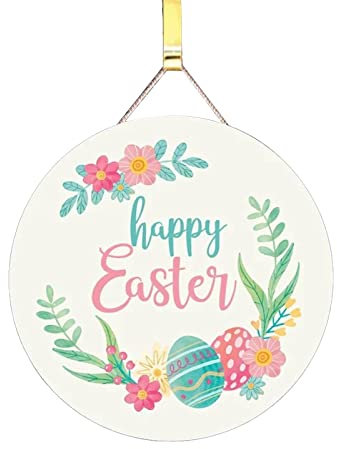 Türkranz mit Blumen Wandkranz Blumenkranz Frühlingszwerg Der Festkranz zur Begrüßung Ostern Weihnachten Halloween Weihnachtsdekoration Haus Hängende Ostern Kranz mit Hase Anhänger Frühling (White, A)