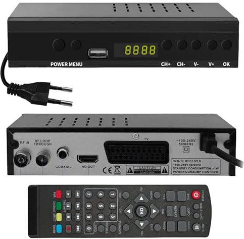2024 Nuevo Español TDT Decodificador Televisión UHD DVB-T T2 O T3 Tuner MPEG-4 2 HD, Sintonizador de Digital Terrestre, Receptor Digital de Alta definición Full HD 1080p Dolby/MPEG-2/4 (JN 821T2)