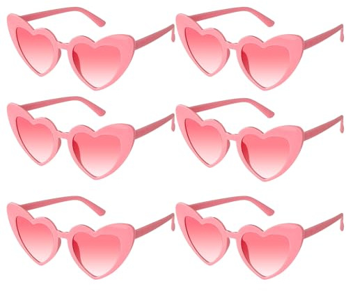 Lufdegim 6 Stück Herz Sonnenbrille Vintage Herzform für Damen，Brille Herz Sonnenbrille 90er Jahre Hippie，brille herzform für Party，Halloween，Karneval，Hochzeit ，Weihnachten (6, Rosa)