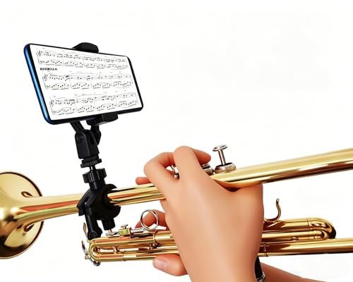 Banda de marcha ajustable para trompeta, oboe y clarinete. Monta tu teléfono de forma segura en instrumentos musicales, lee fácilmente partituras en PDF, toma videos, clip de música de apertura máxima