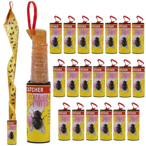 Fly Catcher Adhesive Strips, Fly Paper Strips Insect Catcher, Fly Trap, Fly Exterminator Against Fruit Flies, Flies, Mosquitoes and Moths, Fly Trap Adhesive Strips - 20 Pieces