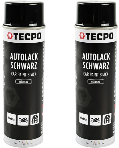 TECPO Lackspray schwarz glänzend, 2x500ml Autolack Rallyschwarz Sprühlack Farbspray mit hoher Deckkraft für Innen- und Außenbereich
